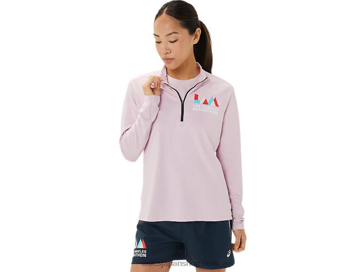 ウィメンズ レディセット ハーフジップラム L20V3316Asics リーリーローズ/フレンチブルー