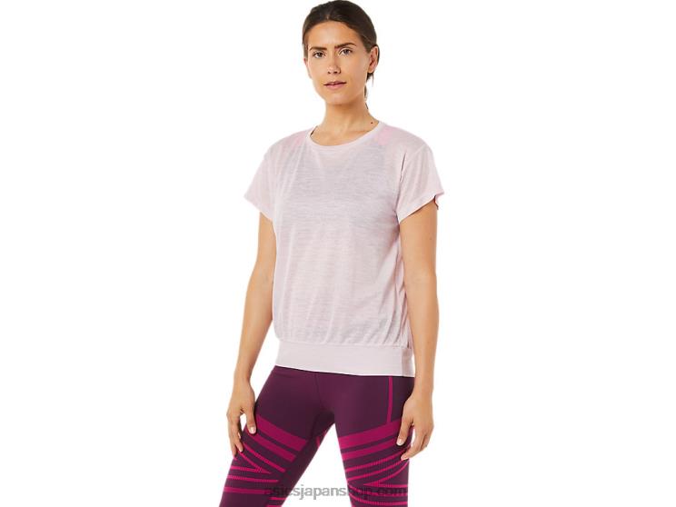 女性のオープンバック半袖トップ L20V3383Asics かろうじて上がった