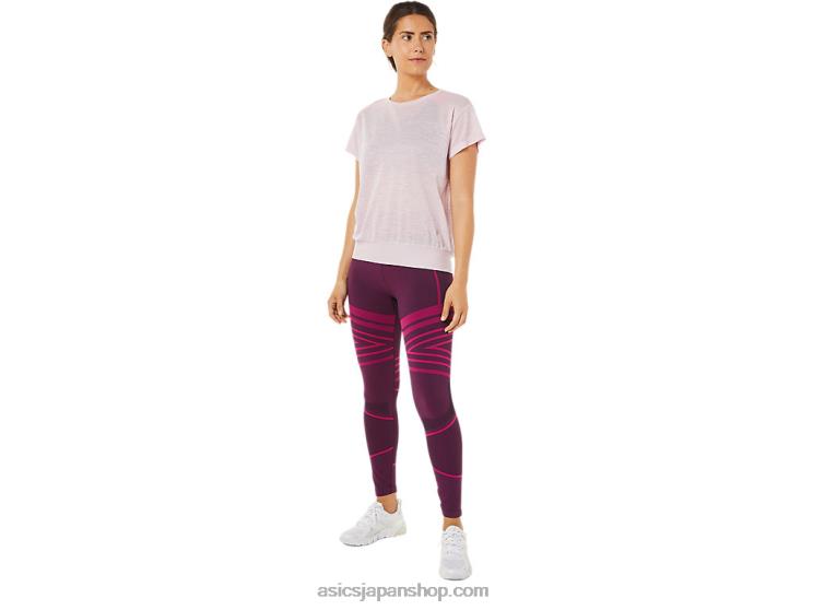 女性のオープンバック半袖トップ L20V3383Asics かろうじて上がった