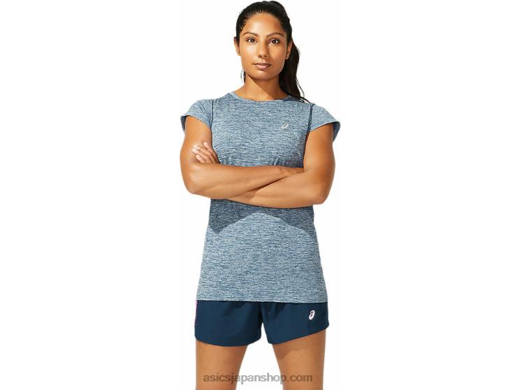 女性用レースシームレス半袖トップ L20V4040Asics フレンチブルー