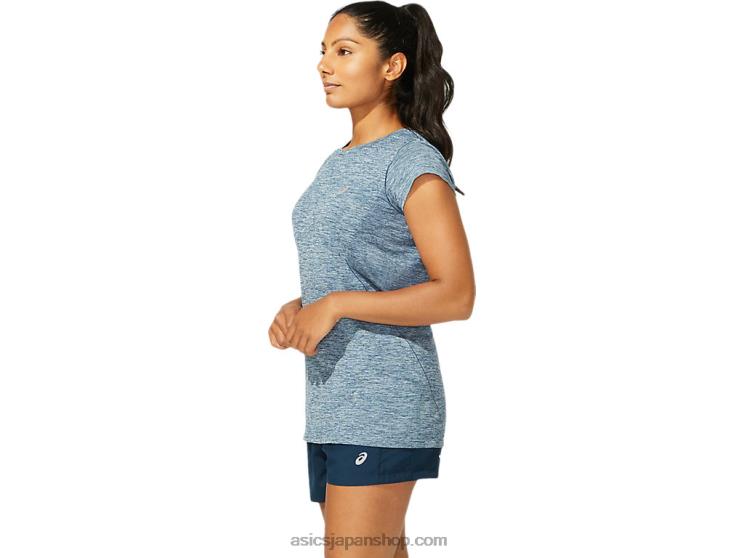 女性用レースシームレス半袖トップ L20V4040Asics フレンチブルー