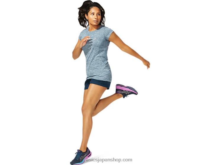 女性用レースシームレス半袖トップ L20V4040Asics フレンチブルー