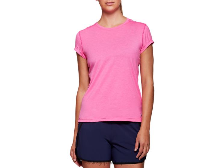 女性のドライ半袖トップ L20V4054Asics ピンクグロヘザー