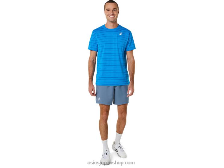 メンズコートストライプ半袖トップ L20V411Asics ディレクトワールブルー