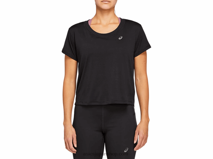 女性用レースクロップ半袖トップ L20V4142Asics パフォーマンスブラック