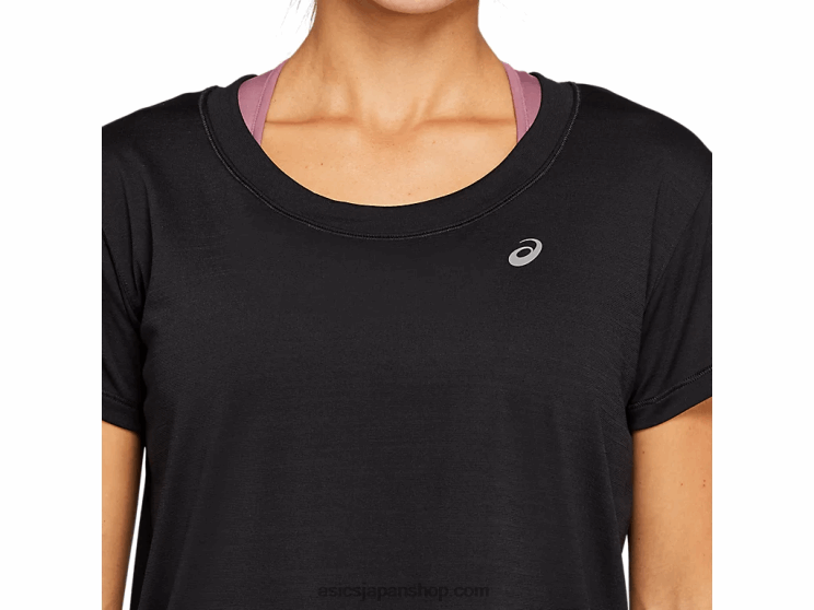 女性用レースクロップ半袖トップ L20V4142Asics パフォーマンスブラック