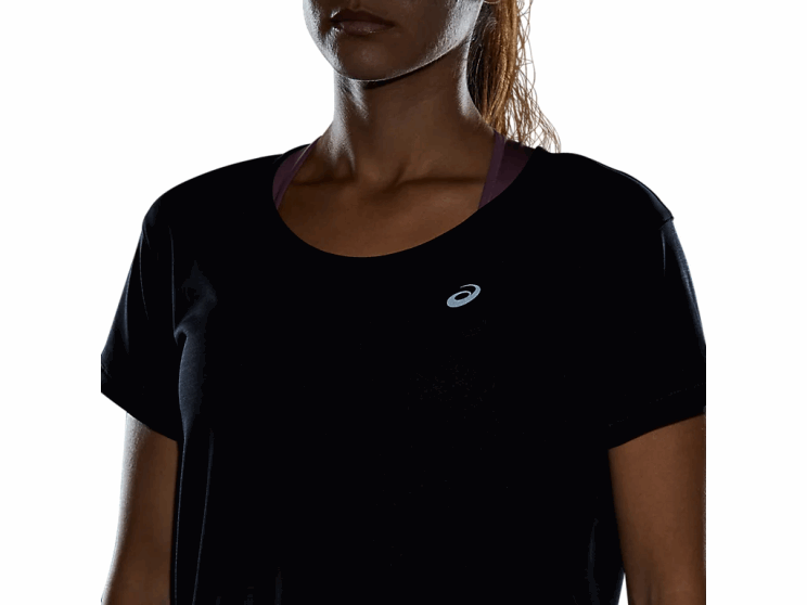 女性用レースクロップ半袖トップ L20V4142Asics パフォーマンスブラック