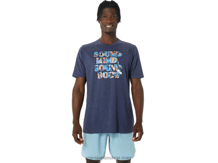ハイビスカススローガンTシャツ L20V1045Asics ピーコートヘザー
