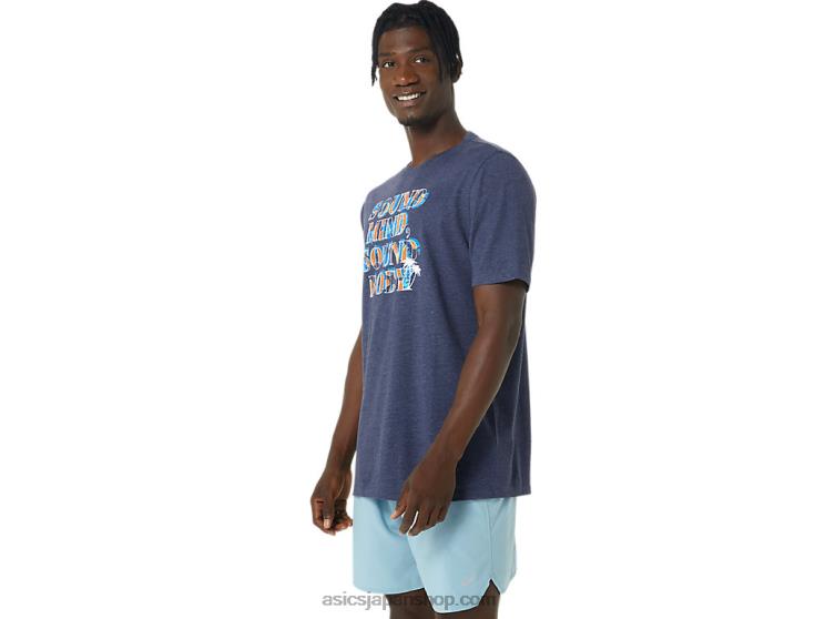 ハイビスカススローガンTシャツ L20V1045Asics ピーコートヘザー