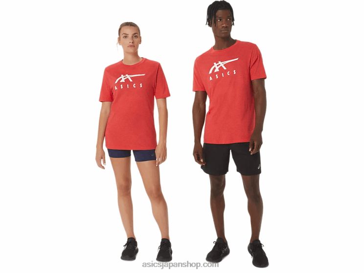 ストライプ半袖Tシャツ L20V1255Asics クラシックなレッドヘザー