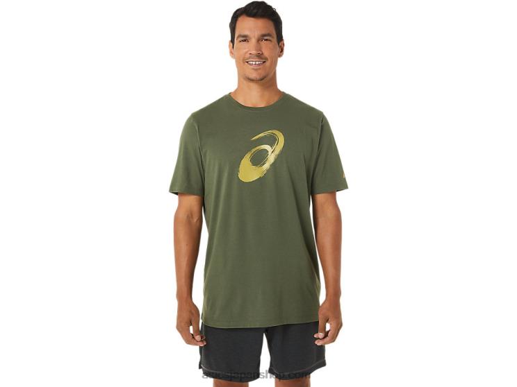 ペイントブラシ半袖Tシャツ L20V1258Asics オリーブキャンバス
