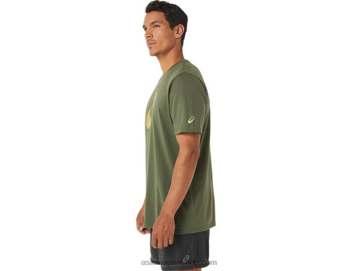 ペイントブラシ半袖Tシャツ L20V1258Asics オリーブキャンバス