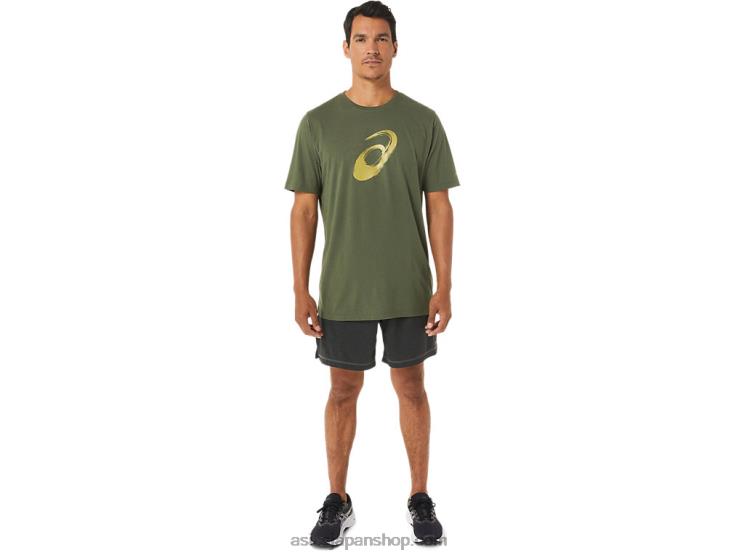 ペイントブラシ半袖Tシャツ L20V1258Asics オリーブキャンバス