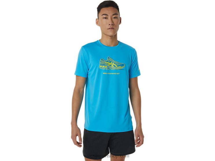 シューズグラフィック半袖Tシャツ L20V1376Asics デジタルアクア