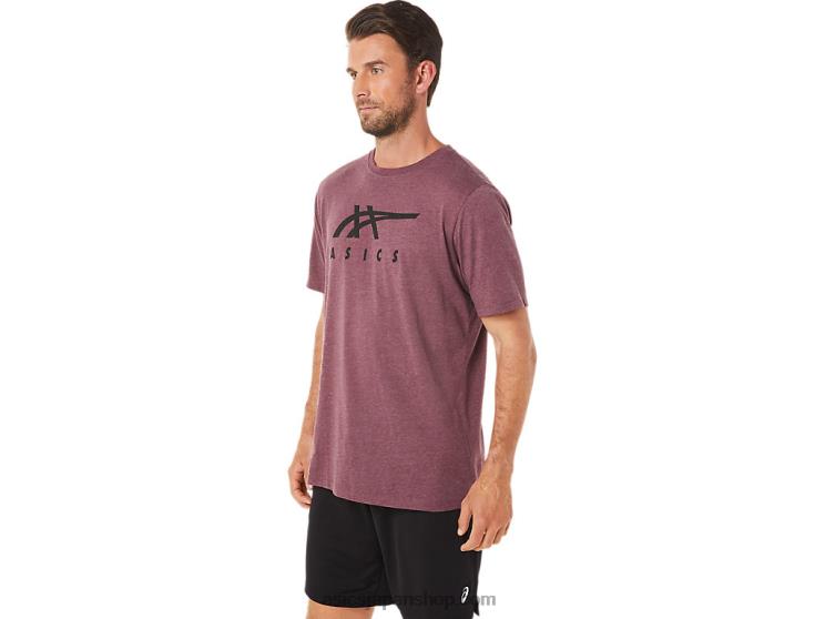ストライプ半袖Tシャツ L20V1643Asics 深火星のヘザー