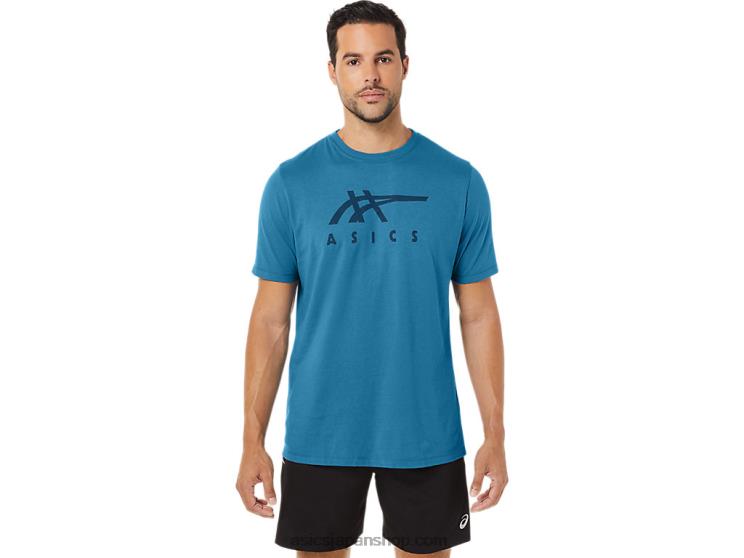 ストライプ半袖Tシャツ L20V166Asics アイランドブルーヘザー