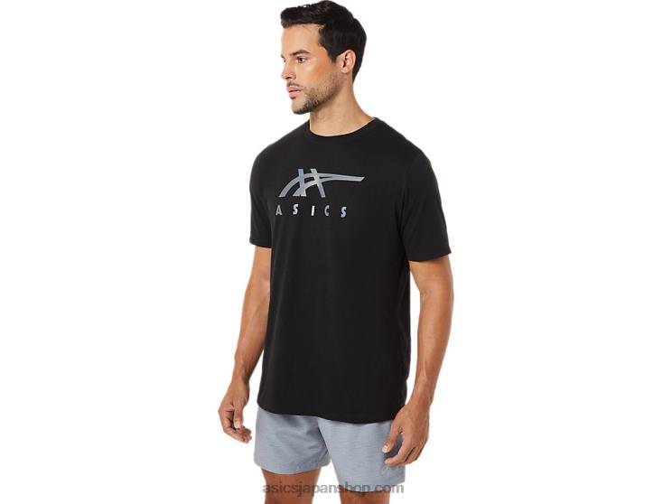 ストライプ半袖Tシャツ L20V1716Asics パフォーマンスブラック