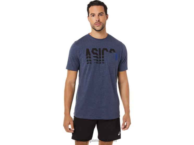 半袖ストライプポケットTシャツ L20V1731Asics ピーコートヘザー