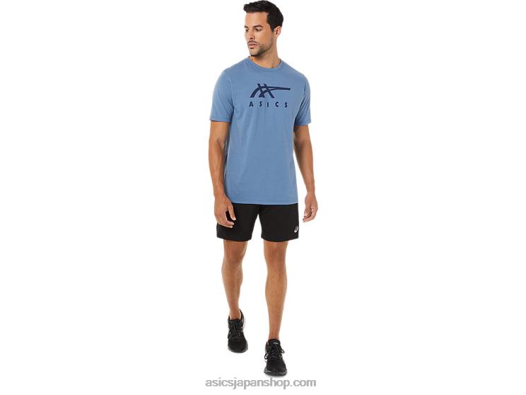 ストライプ半袖Tシャツ L20V1743Asics ストームブルー