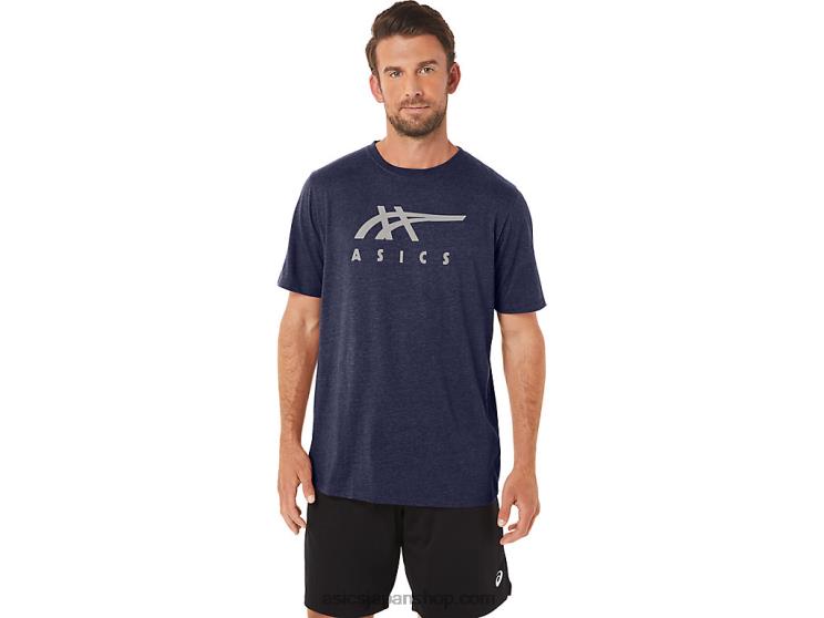 ストライプ半袖Tシャツ L20V23Asics ピーコートヘザー