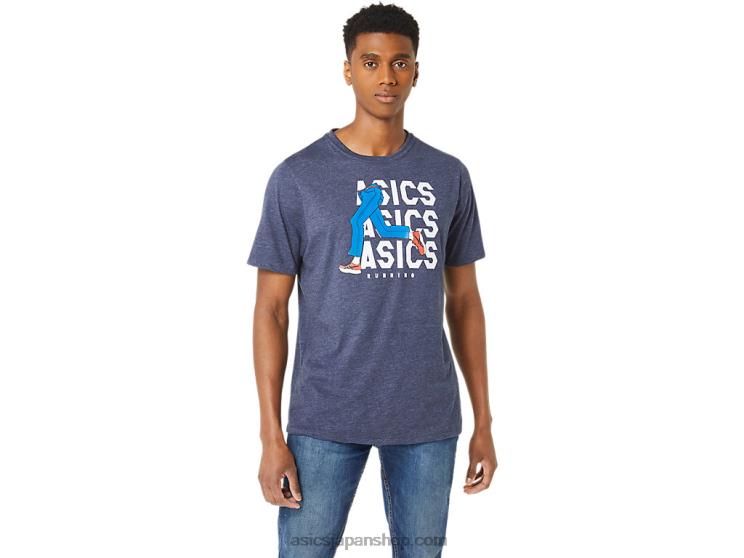 ユニセックス ブルー ジーンズ マイル クルー T シャツ L20V25Asics ピーコートヘザー