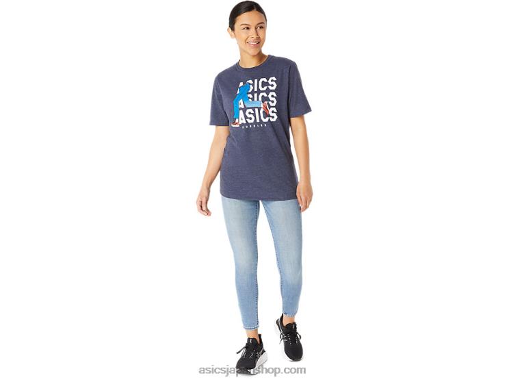 ユニセックス ブルー ジーンズ マイル クルー T シャツ L20V25Asics ピーコートヘザー