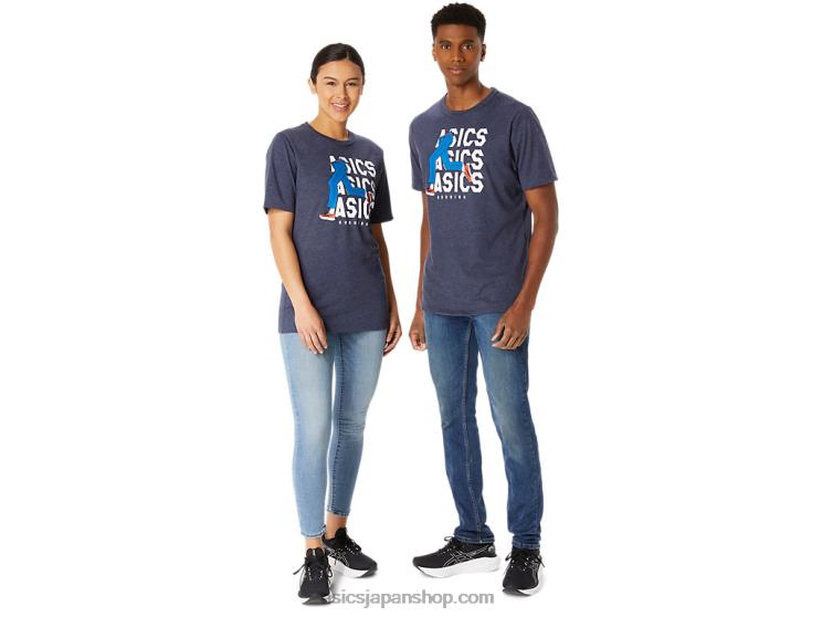 ユニセックス ブルー ジーンズ マイル クルー T シャツ L20V25Asics ピーコートヘザー