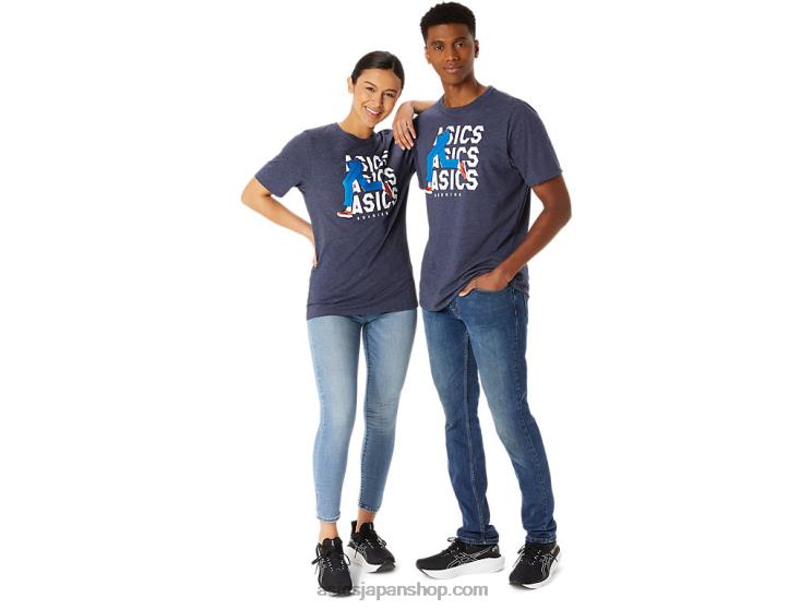 ユニセックス ブルー ジーンズ マイル クルー T シャツ L20V25Asics ピーコートヘザー