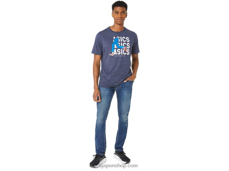 ユニセックス ブルー ジーンズ マイル クルー T シャツ L20V25Asics ピーコートヘザー