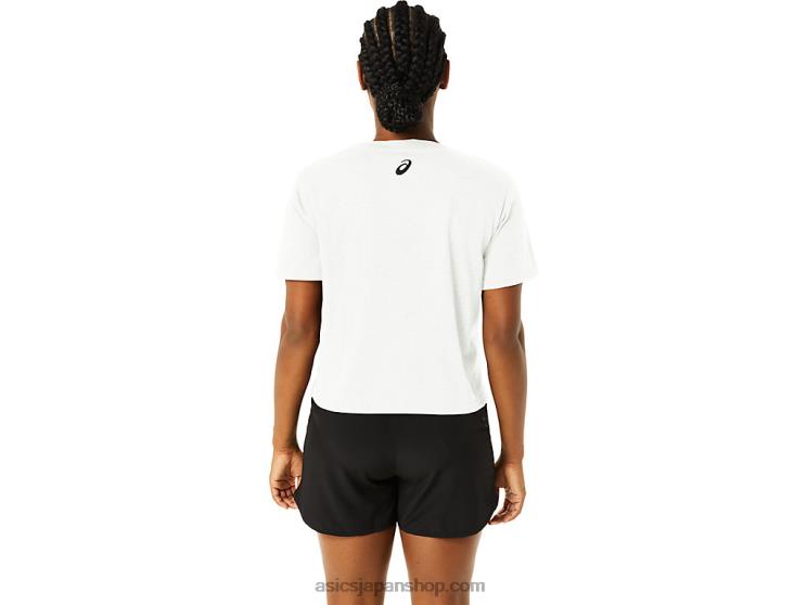 レディースストライプ半袖ボクシーTシャツ L20V2718Asics 鮮やかな白
