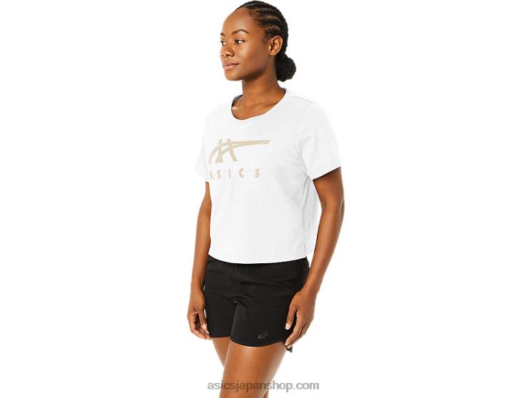 レディースストライプ半袖ボクシーTシャツ L20V2718Asics 鮮やかな白