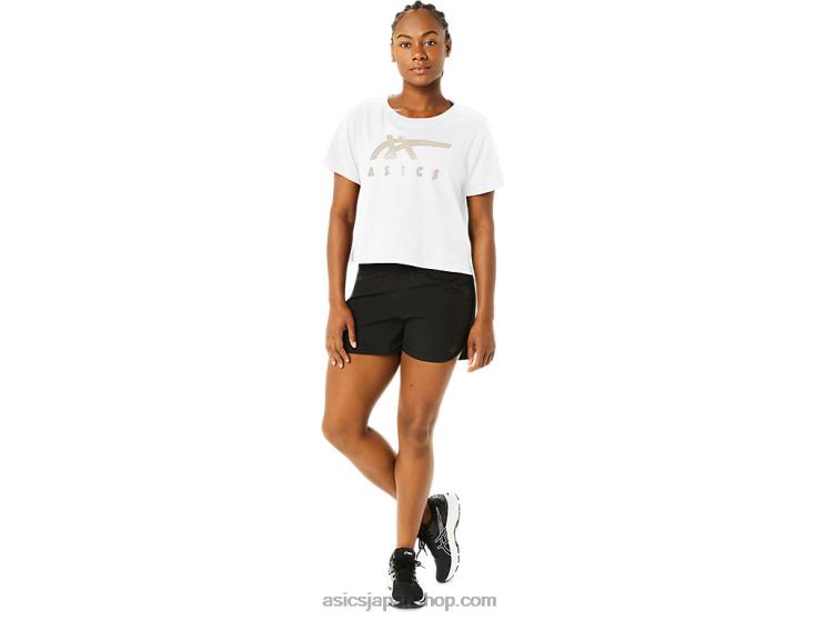 レディースストライプ半袖ボクシーTシャツ L20V2718Asics 鮮やかな白