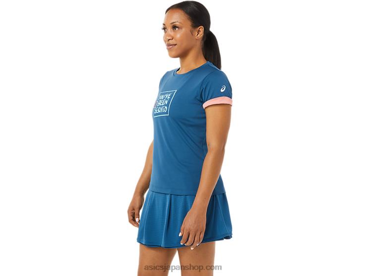 ウィメンズコートグラフィックTシャツ L20V3514Asics ライトインディゴ