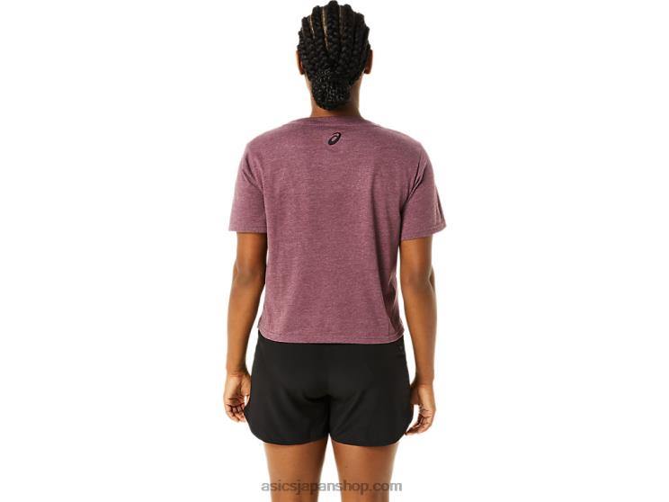 レディースストライプ半袖ボクシーTシャツ L20V3620Asics 深火星のヘザー