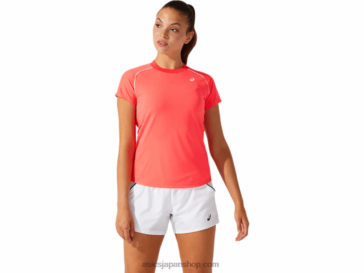 女性用パイピングTシャツ L20V3820Asics 歌姫ピンク