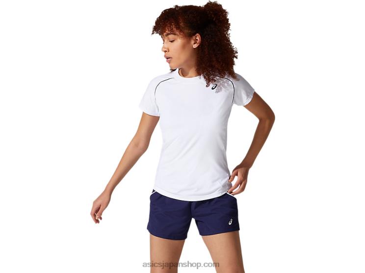 女性用パイピングTシャツ L20V3880Asics 鮮やかな白