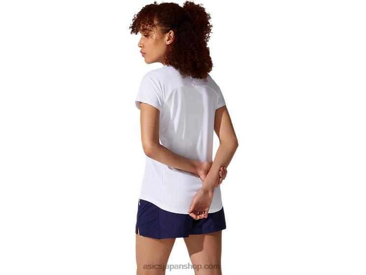 女性用パイピングTシャツ L20V3880Asics 鮮やかな白