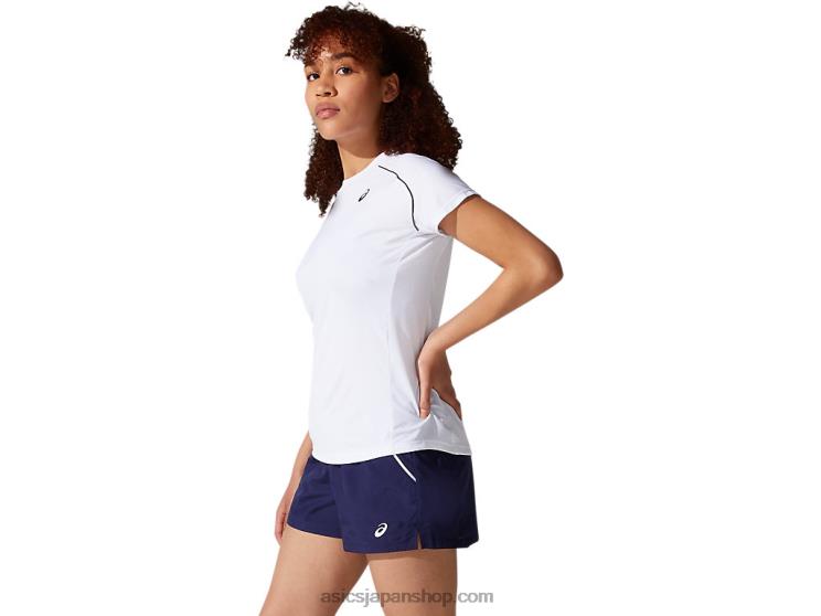 女性用パイピングTシャツ L20V3880Asics 鮮やかな白