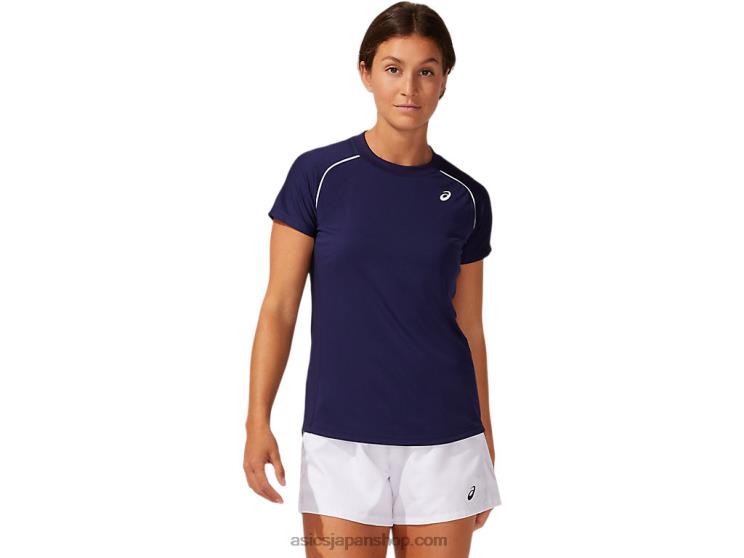 女性用パイピングTシャツ L20V3882Asics ピーコート