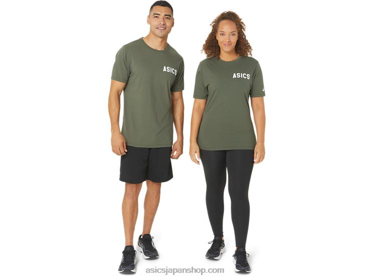 ストライプサンライズTシャツ L20V787Asics オリーブキャンバス
