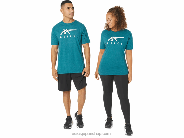ストライプ半袖Tシャツ L20V802Asics ベルベットパインヘザー