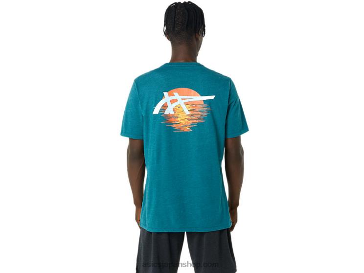 ストライプサンライズTシャツ L20V831Asics ベルベットパインヘザー