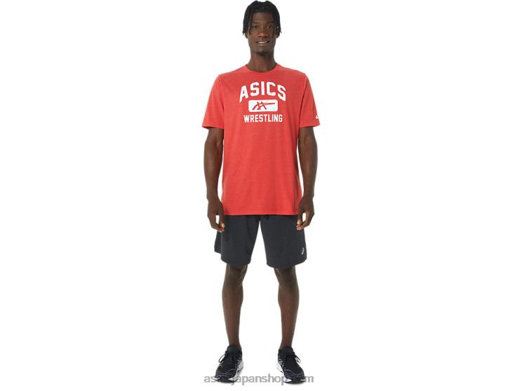 ユニセックスレスリンググラフィックTシャツ L20V848Asics クラシックなレッドヘザー