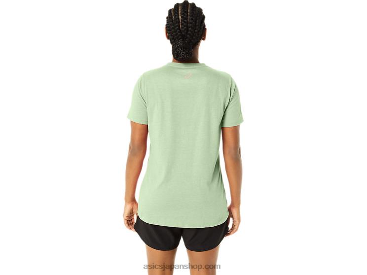 女性のストライプのVネック L20V2214Asics ささやきグリーンヘザー