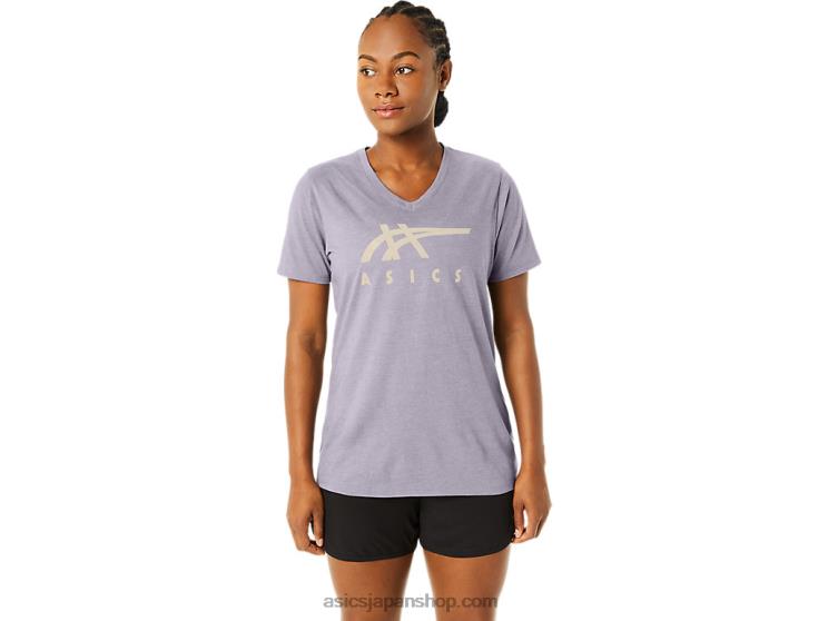 女性のストライプのVネック L20V2263Asics 黄昏バイオレット