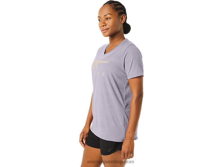 女性のストライプのVネック L20V2263Asics 黄昏バイオレット