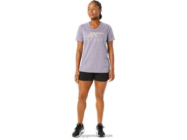女性のストライプのVネック L20V2263Asics 黄昏バイオレット