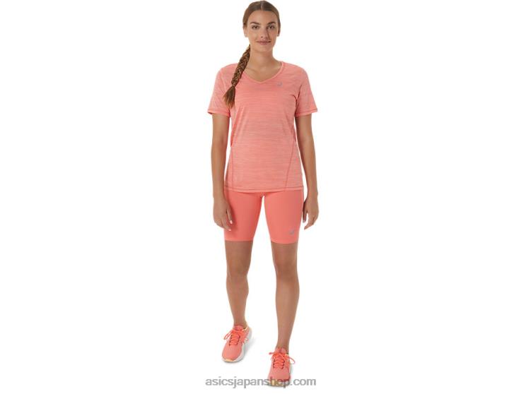 レディースレースVネック半袖トップ L20V2295Asics パパイヤ/グアバ