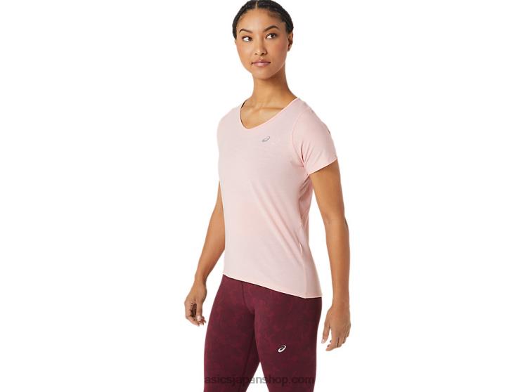 女性の V ネック半袖トップ L20V2773Asics つや消しのバラ