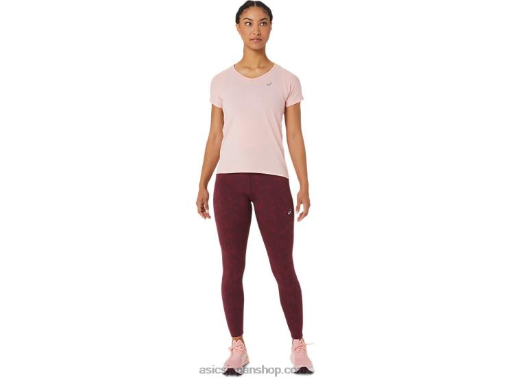 女性の V ネック半袖トップ L20V2773Asics つや消しのバラ